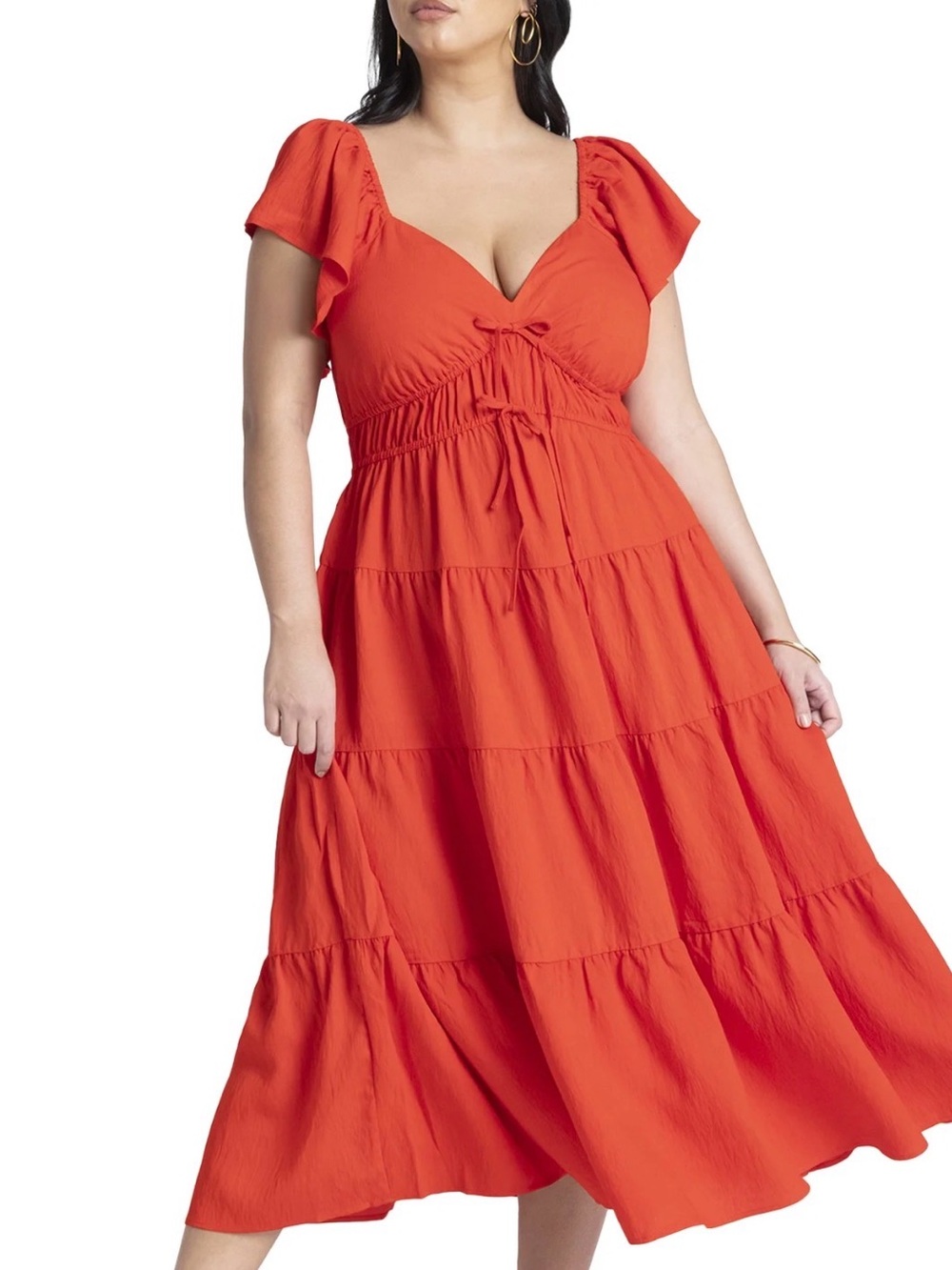 ELOQUII Ruffled Tiered Maxi Dress with Flutter Sleeves